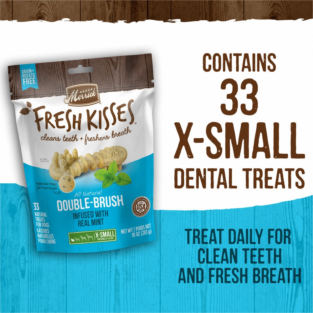 Merrick Fresh Kisses Grain Free Mint Breath Strips Extra Small Dental Dog Treats