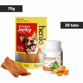 Natural Remedies Orthoron Joint Supplement Tablets & Henlo Chicken Jerky High Protein Treats Dog Combo