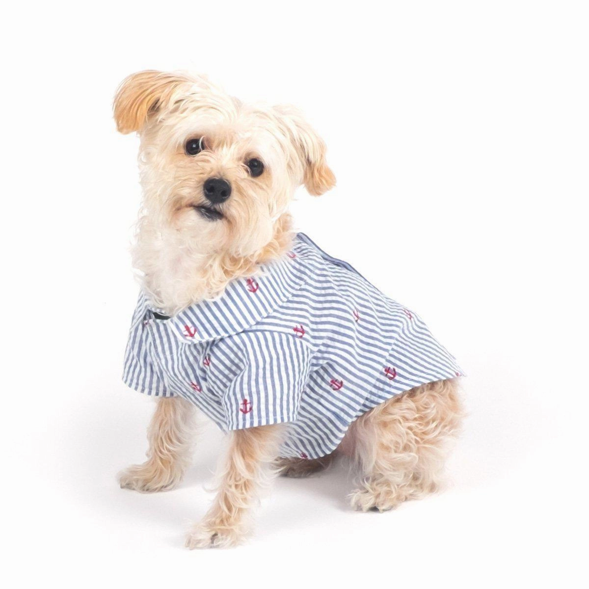 Navy Stripe Anchor Woven Dog Shirt 2XL
