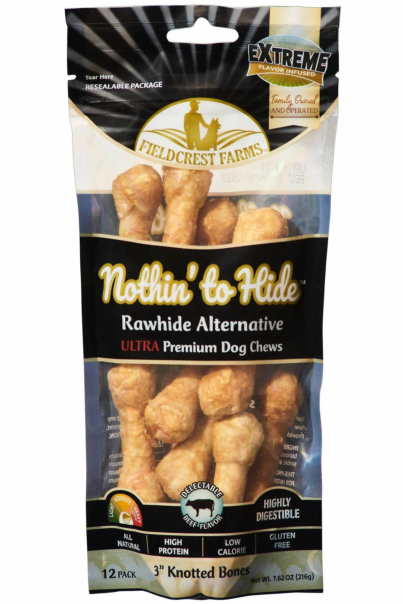 Nothin' to Hide Ultra Knotted Bone 3" Beef 12 pk Bag