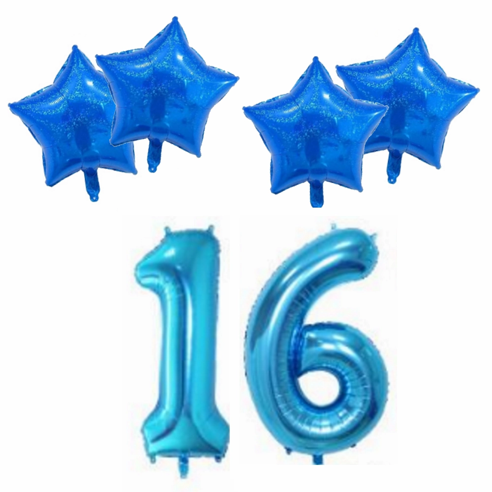 Number & Star Foil Balloon Set - Blue