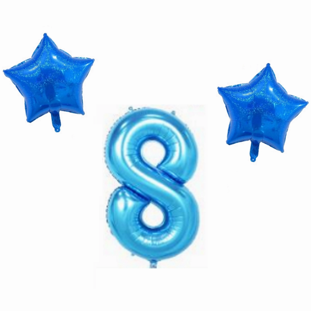 Number & Star Foil Balloon Set - Blue