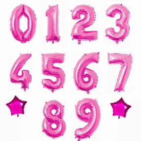 Number & Star Foil Balloons - Pink