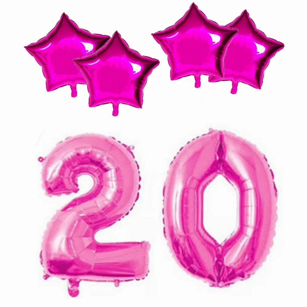 Number & Star Foil Balloons - Pink