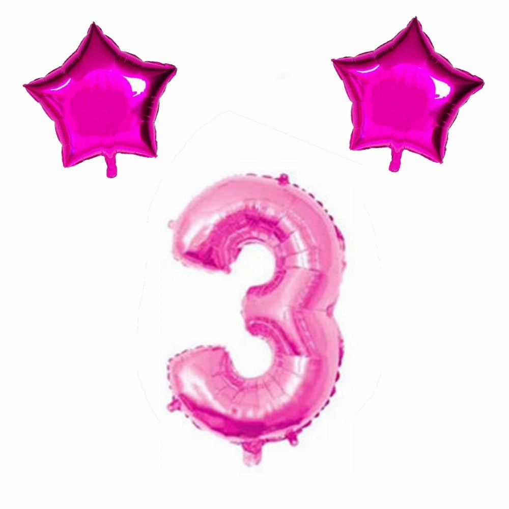 Number & Star Foil Balloons - Pink