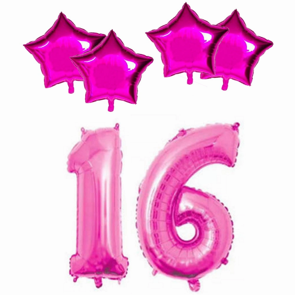 Number & Star Foil Balloons - Pink