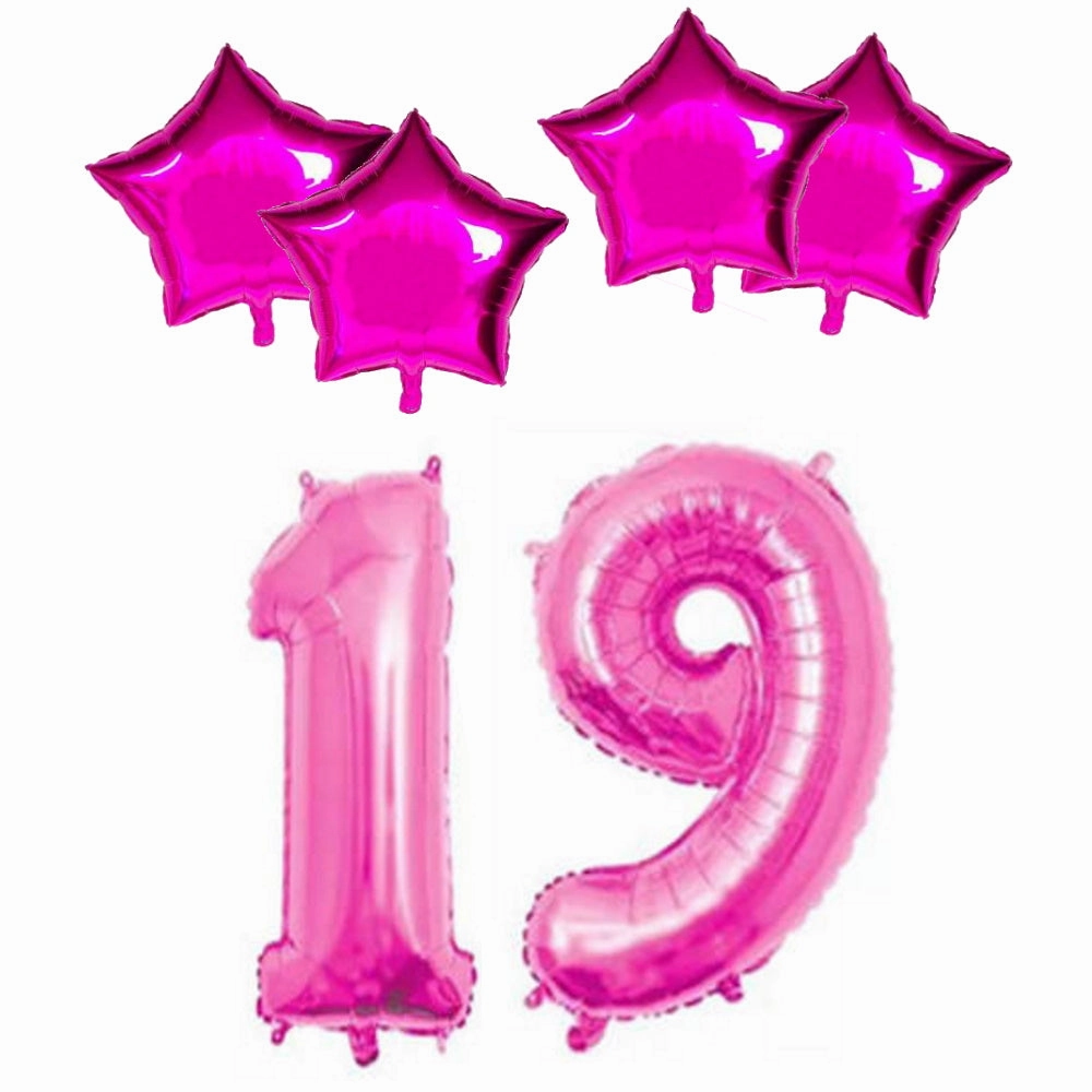 Number & Star Foil Balloons - Pink