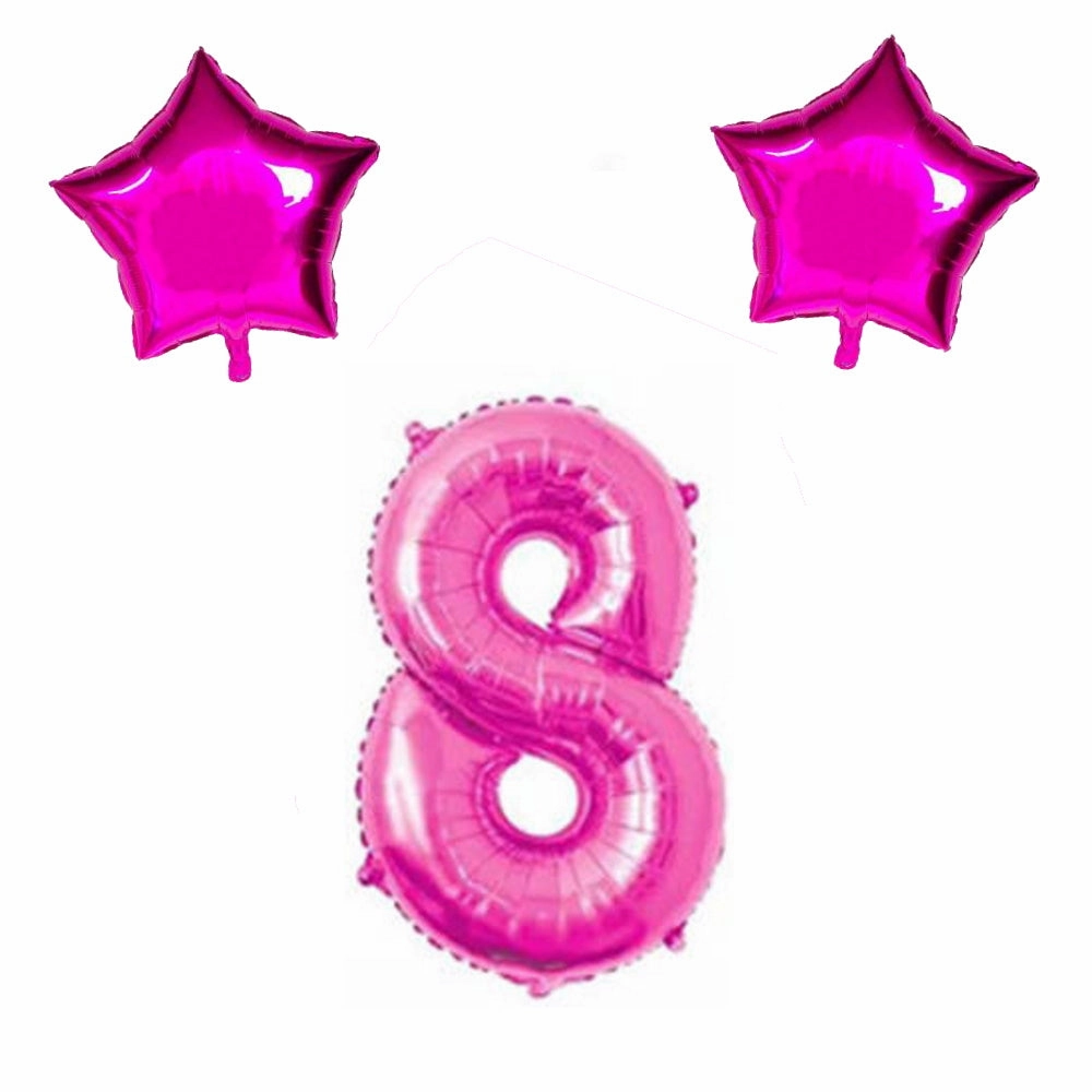 Number & Star Foil Balloons - Pink