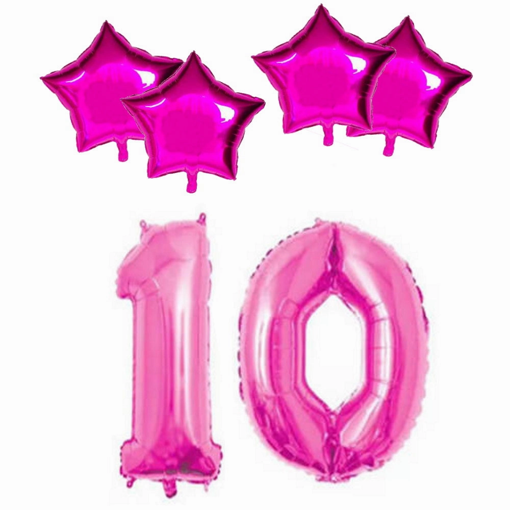 Number & Star Foil Balloons - Pink