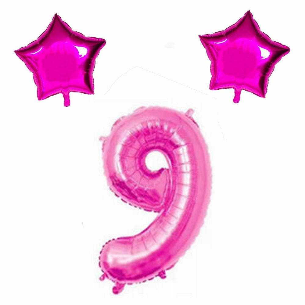 Number & Star Foil Balloons - Pink