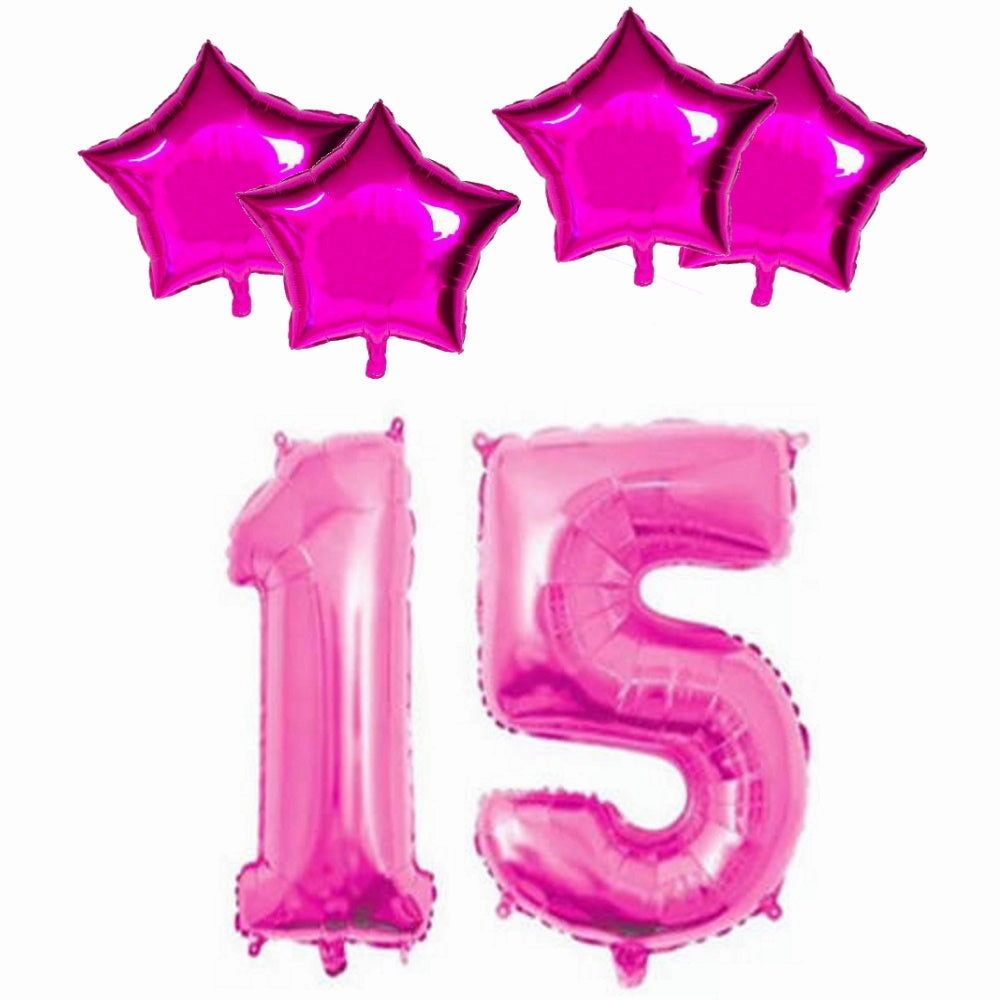 Number & Star Foil Balloons - Pink