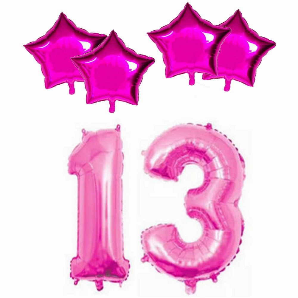 Number & Star Foil Balloons - Pink