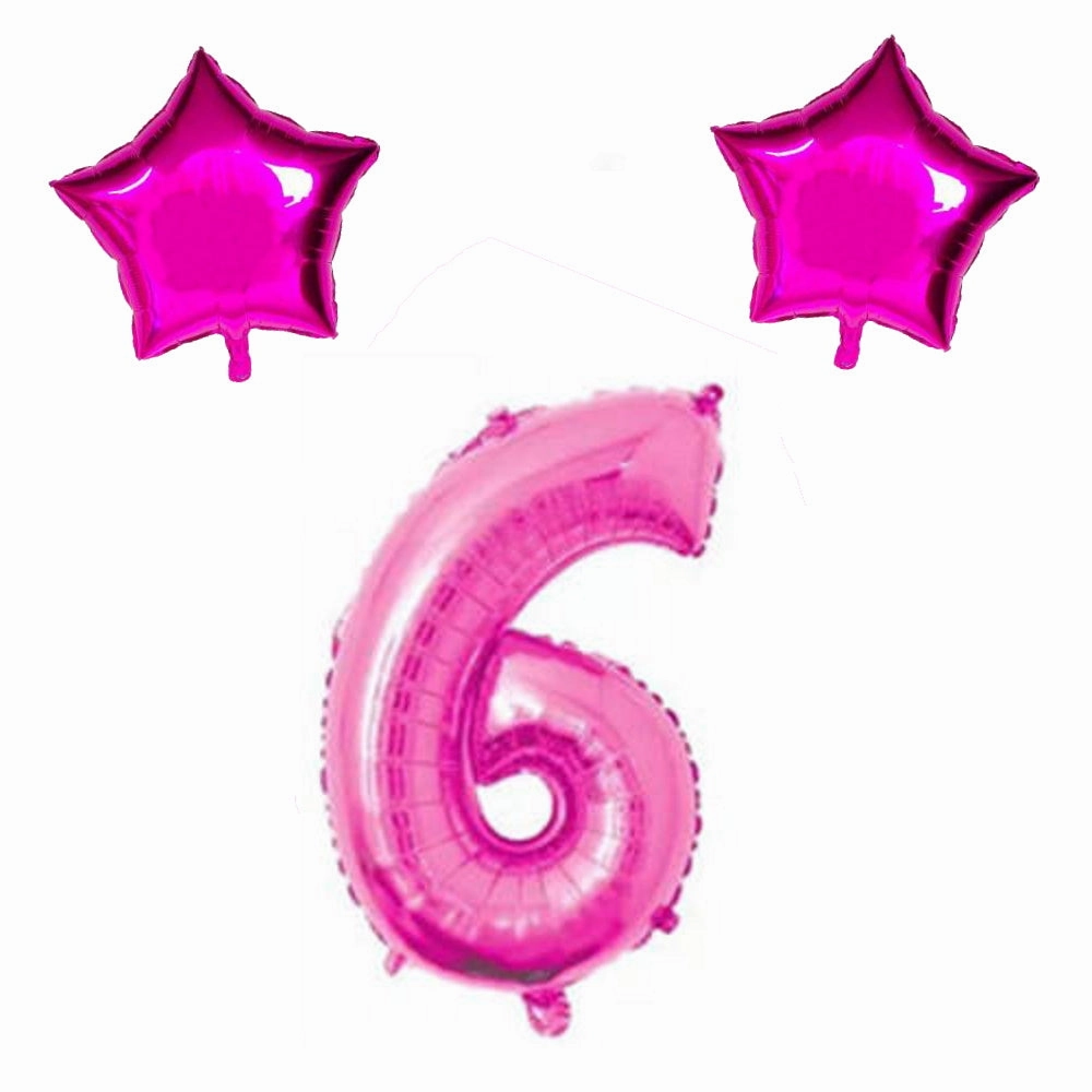 Number & Star Foil Balloons - Pink