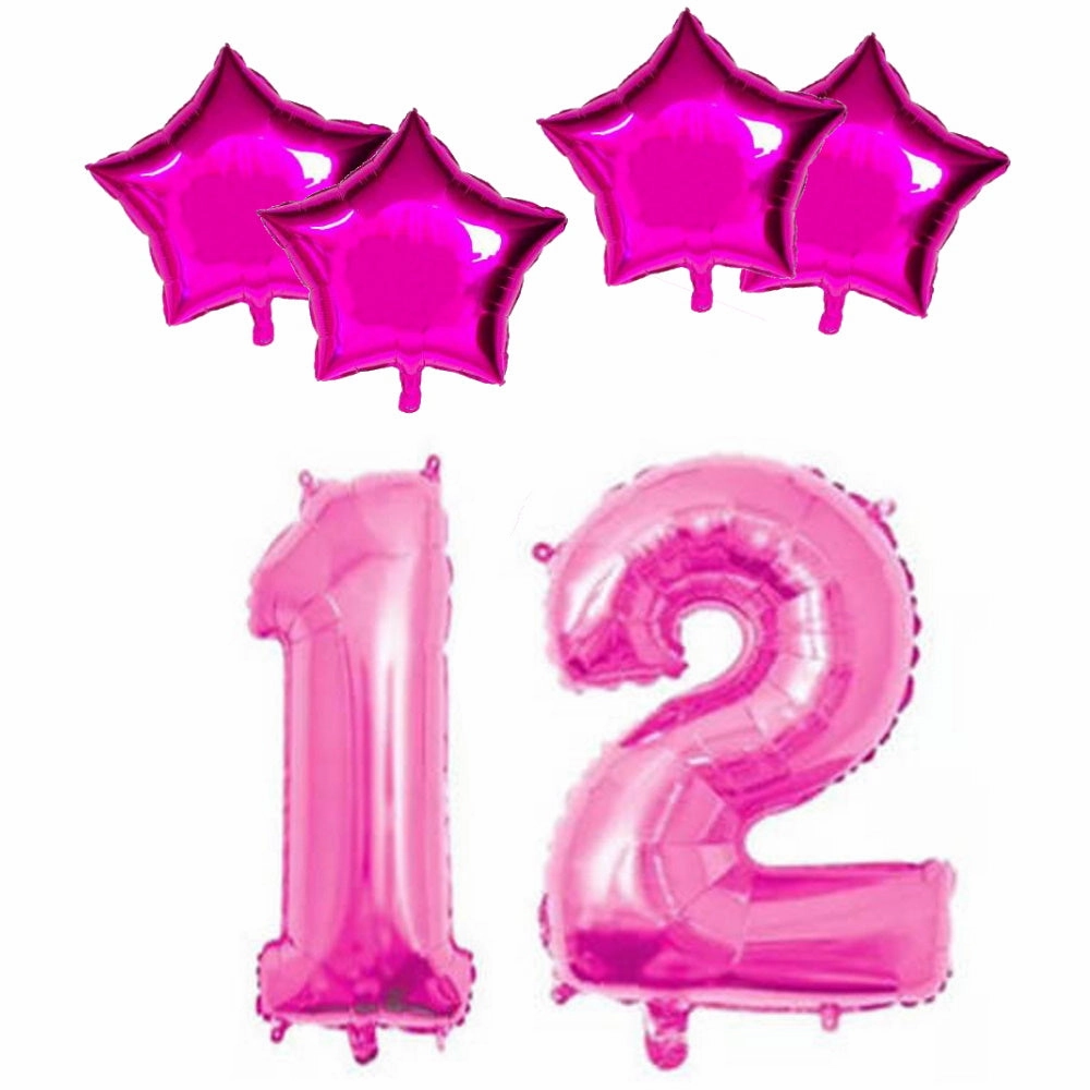 Number & Star Foil Balloons - Pink