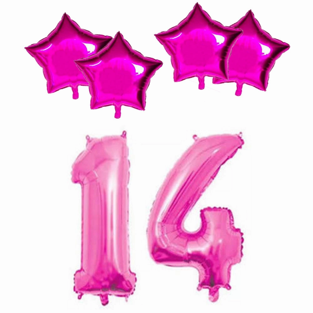 Number & Star Foil Balloons - Pink