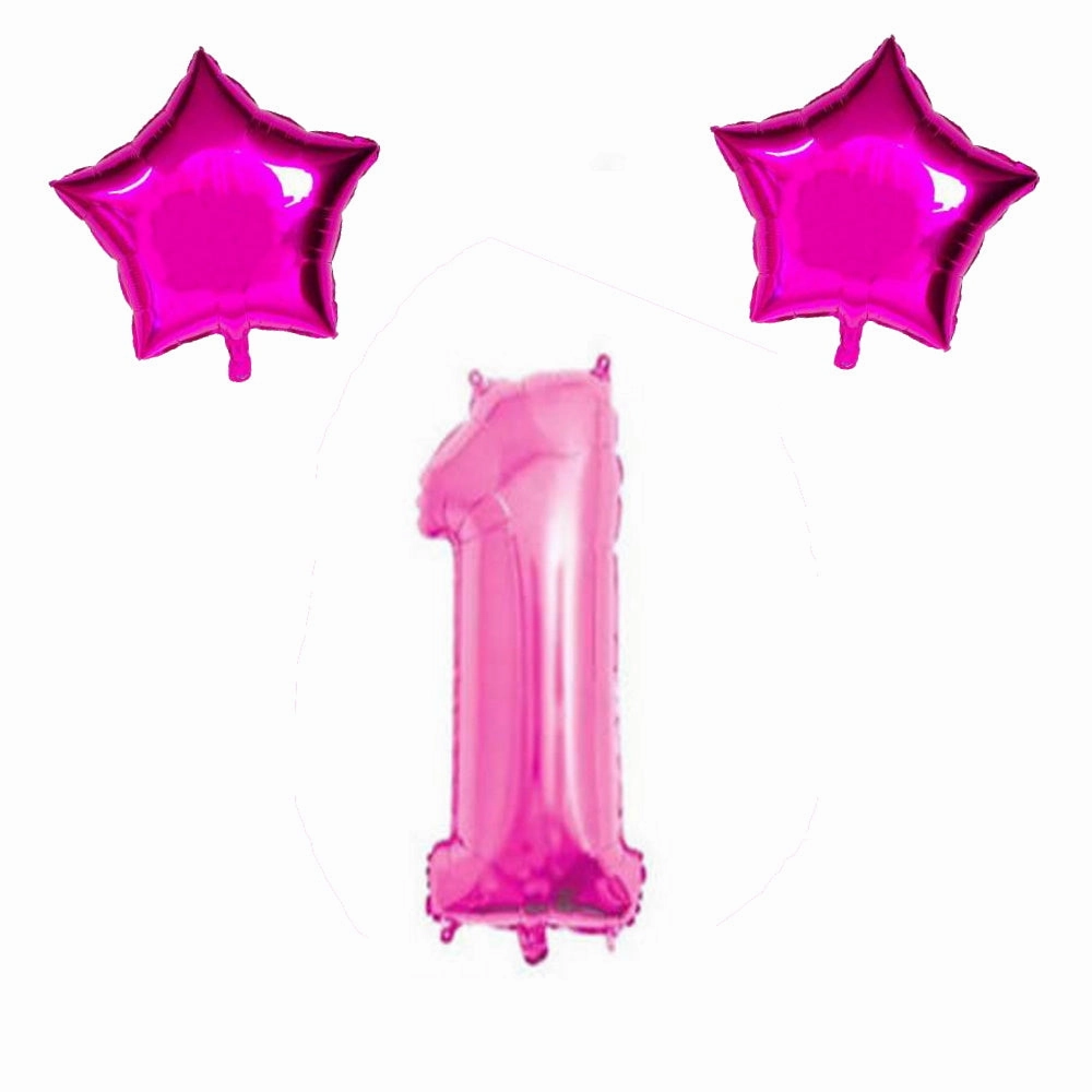 Number & Star Foil Balloons - Pink