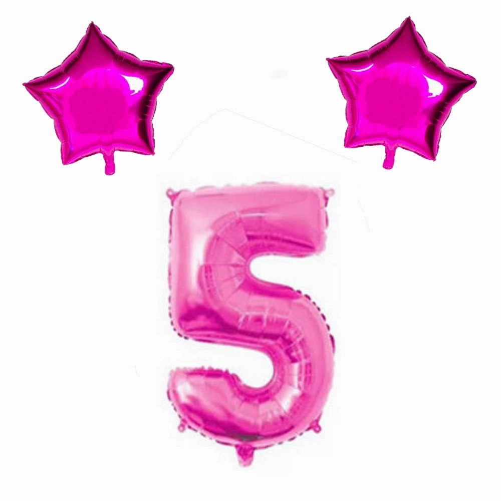 Number & Star Foil Balloons - Pink