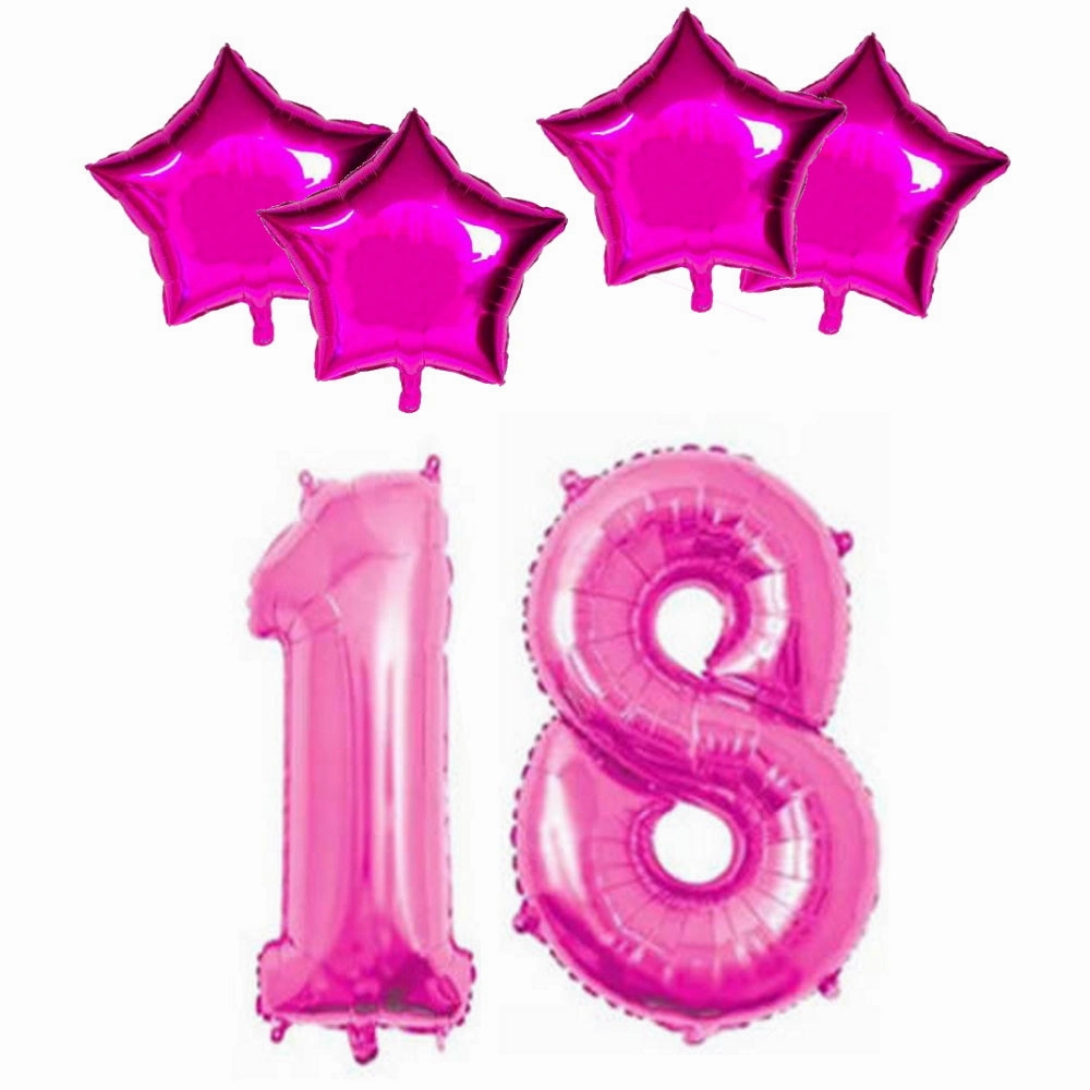 Number & Star Foil Balloons - Pink