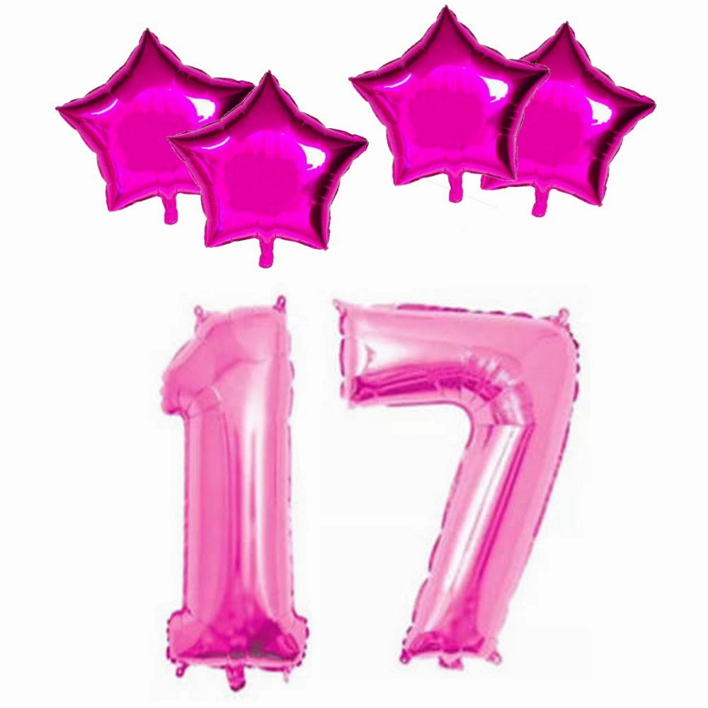 Number & Star Foil Balloons - Pink