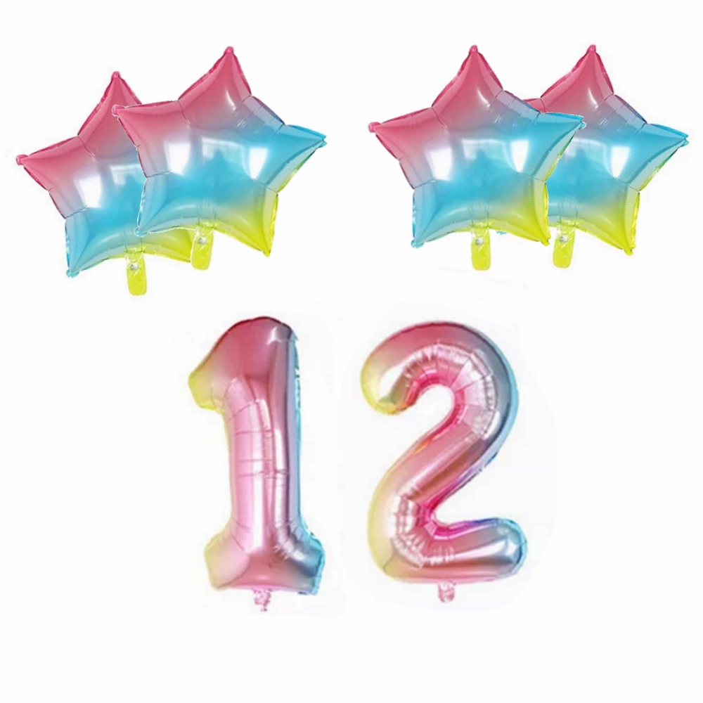 Number & Star Foil Balloons - Rainbow