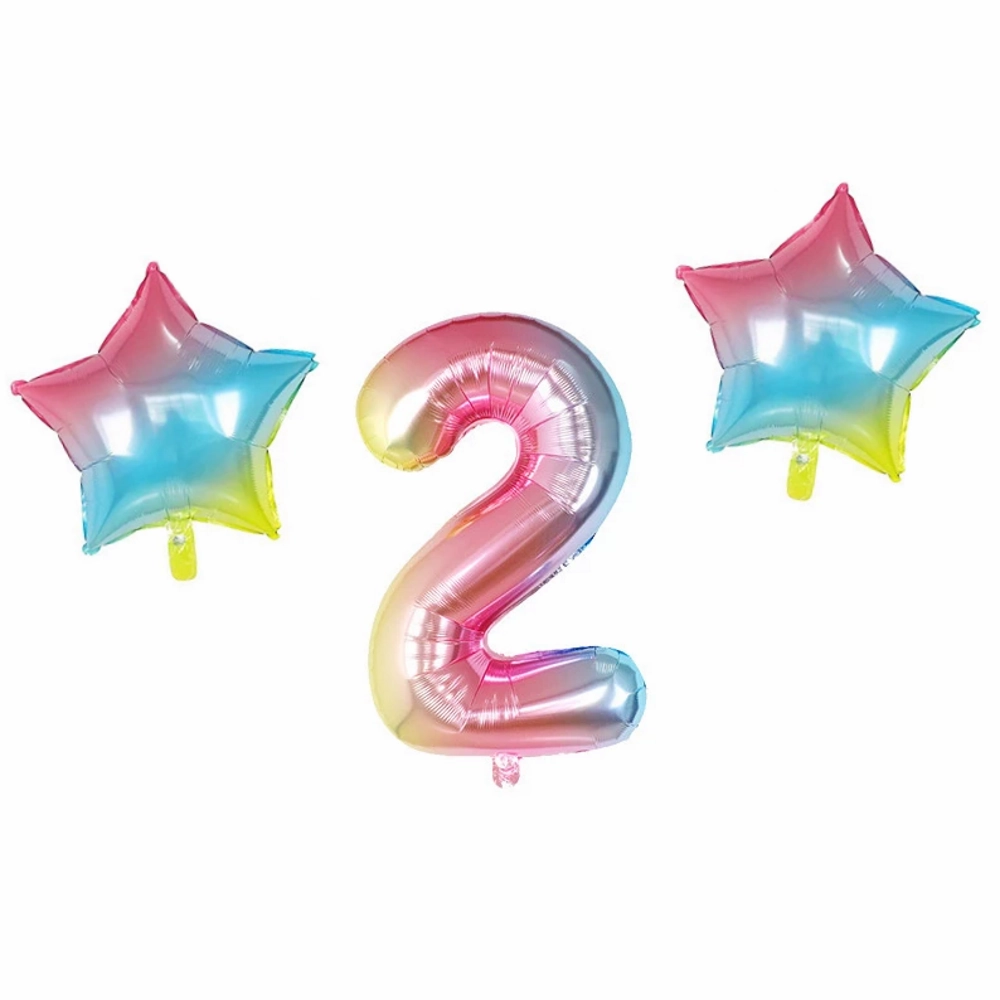 Number & Star Foil Balloons - Rainbow