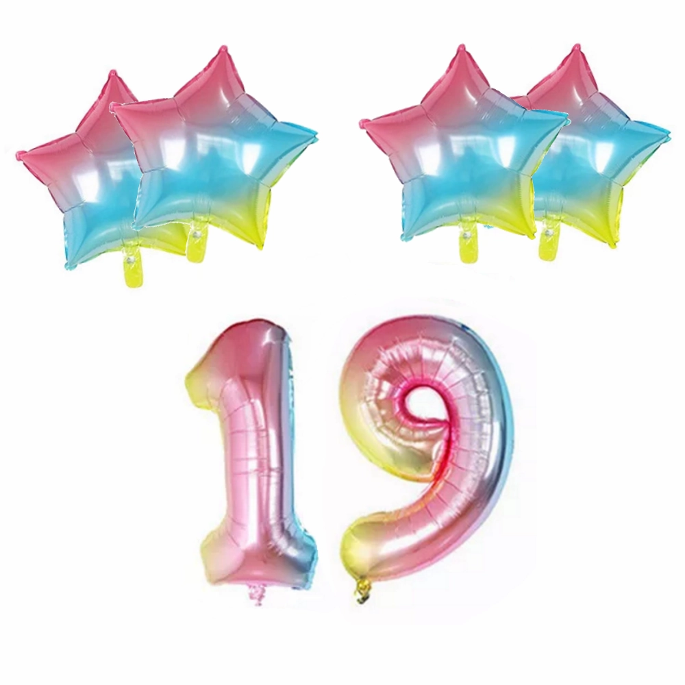 Number & Star Foil Balloons - Rainbow
