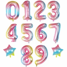 Number & Star Foil Balloons - Rainbow