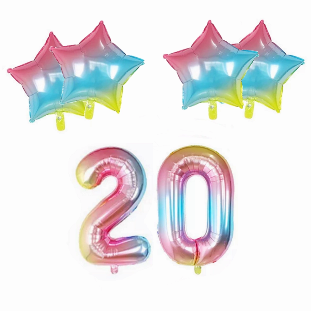Number & Star Foil Balloons - Rainbow