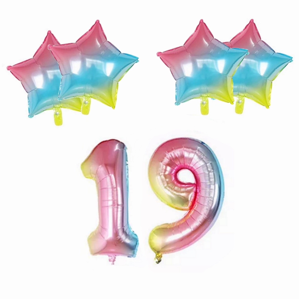 Number & Star Foil Balloons - Rainbow