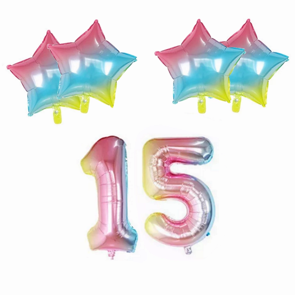 Number & Star Foil Balloons - Rainbow
