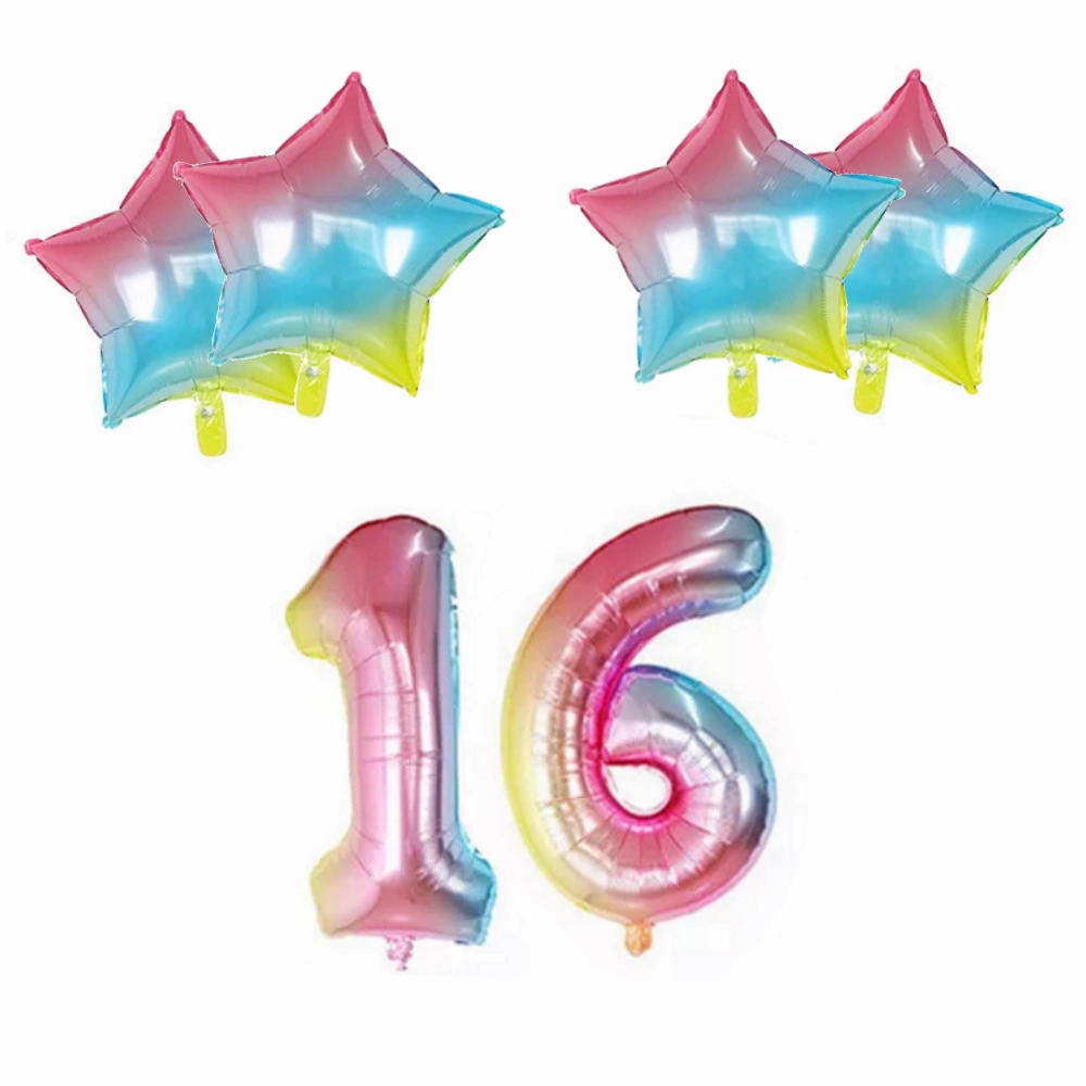 Number & Star Foil Balloons - Rainbow