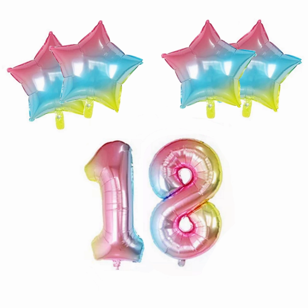 Number & Star Foil Balloons - Rainbow