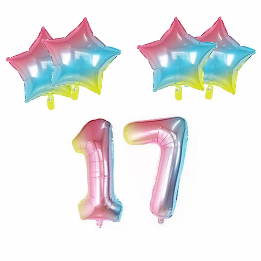 Number & Star Foil Balloons - Rainbow