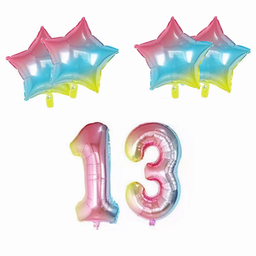 Number & Star Foil Balloons - Rainbow