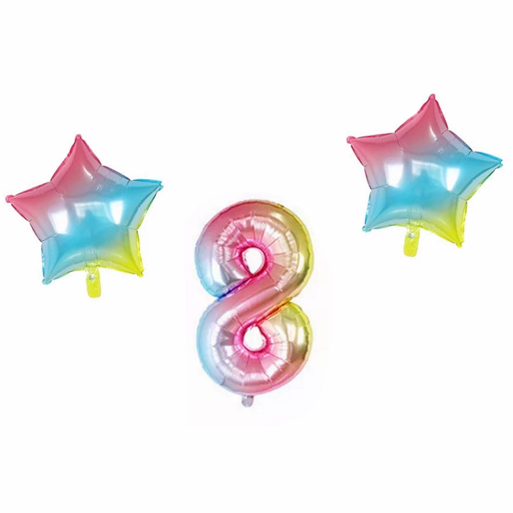 Number & Star Foil Balloons - Rainbow