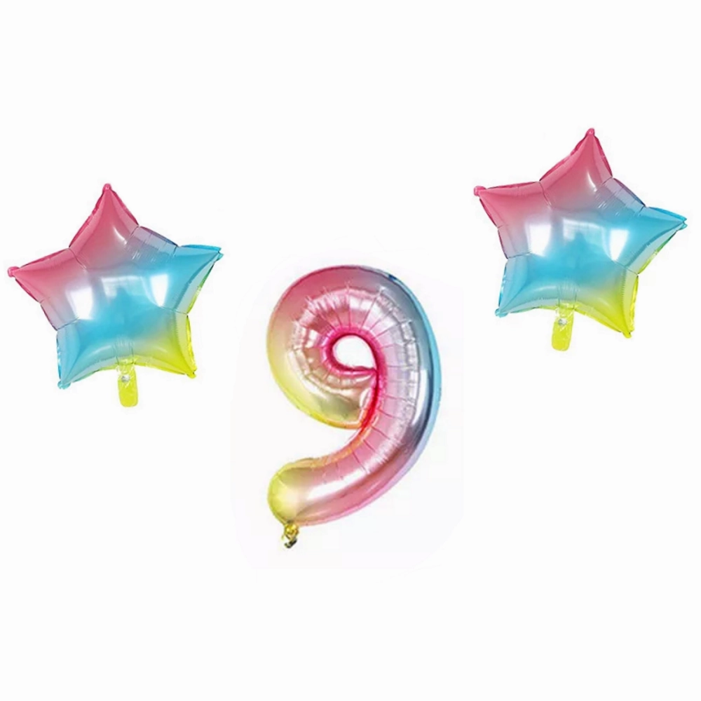 Number & Star Foil Balloons - Rainbow