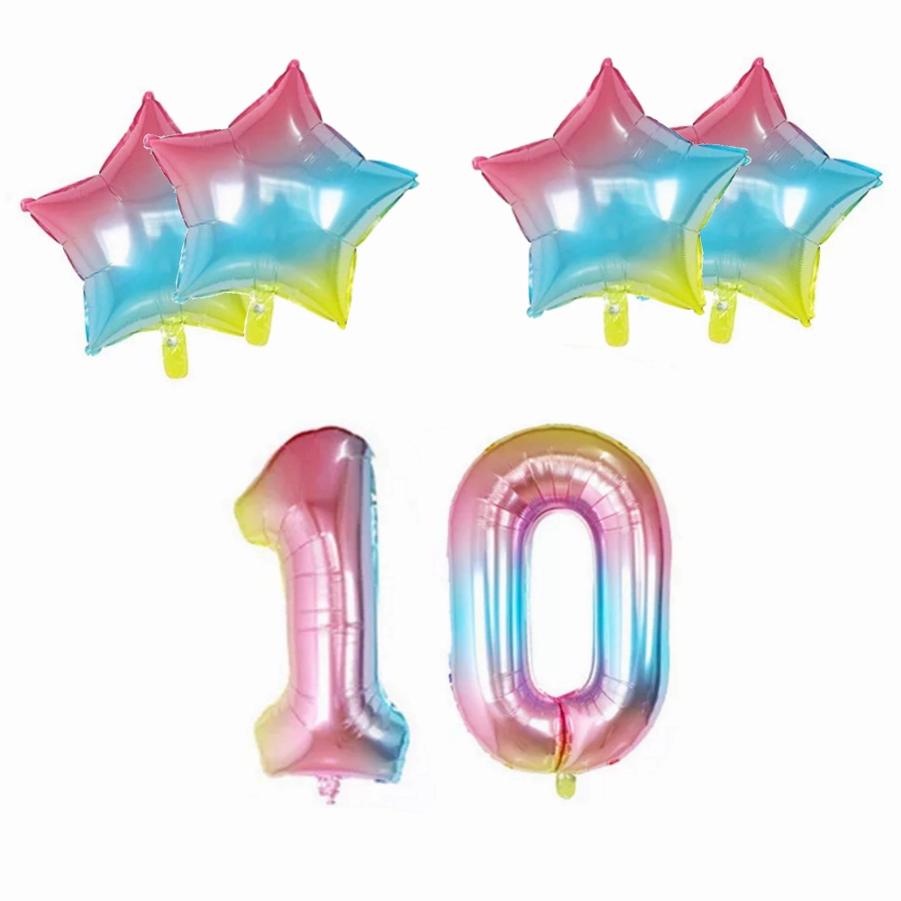 Number & Star Foil Balloons - Rainbow