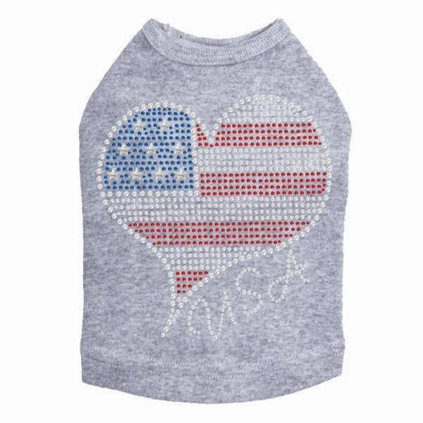 Patriotic Heart #3 Rhinestone Dog Tank
