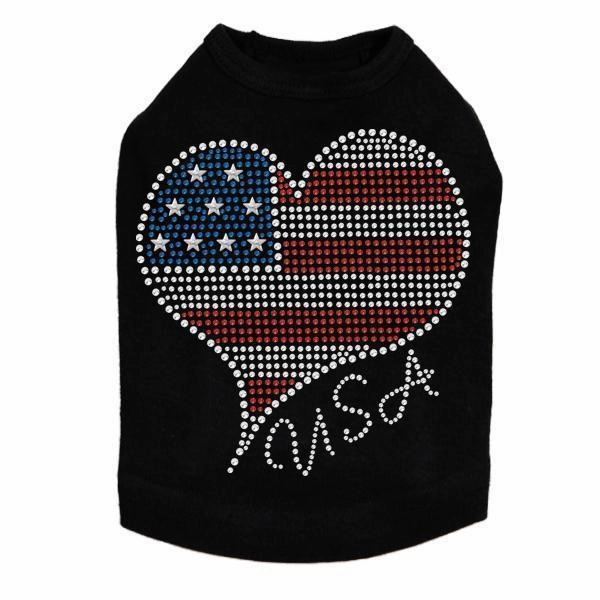 Patriotic Heart #3 Rhinestone Dog Tank