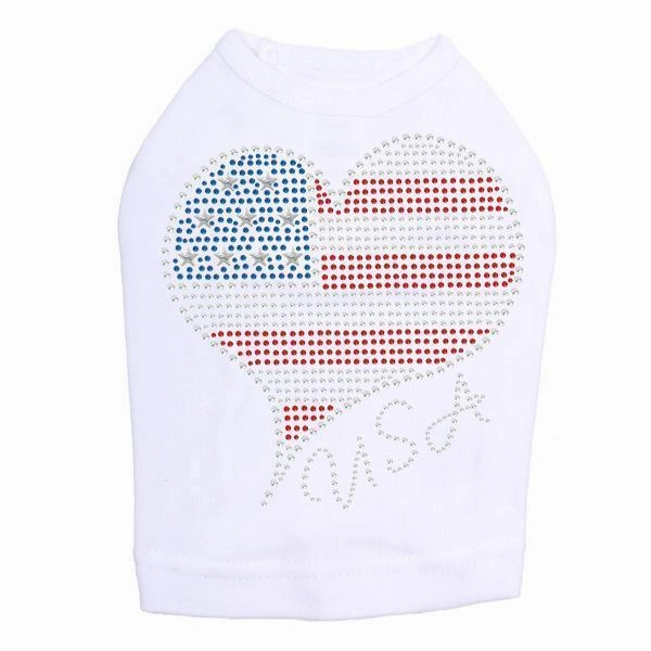Patriotic Heart #3 Rhinestone Dog Tank