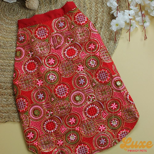 Pawgypets Luxe Embroidered Kurta for Dogs and Cats (Red)