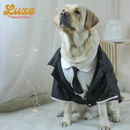 Pawgypets Luxe Shimmering Black Tie Tuxedo Dress for Dogs and Cats (Black)