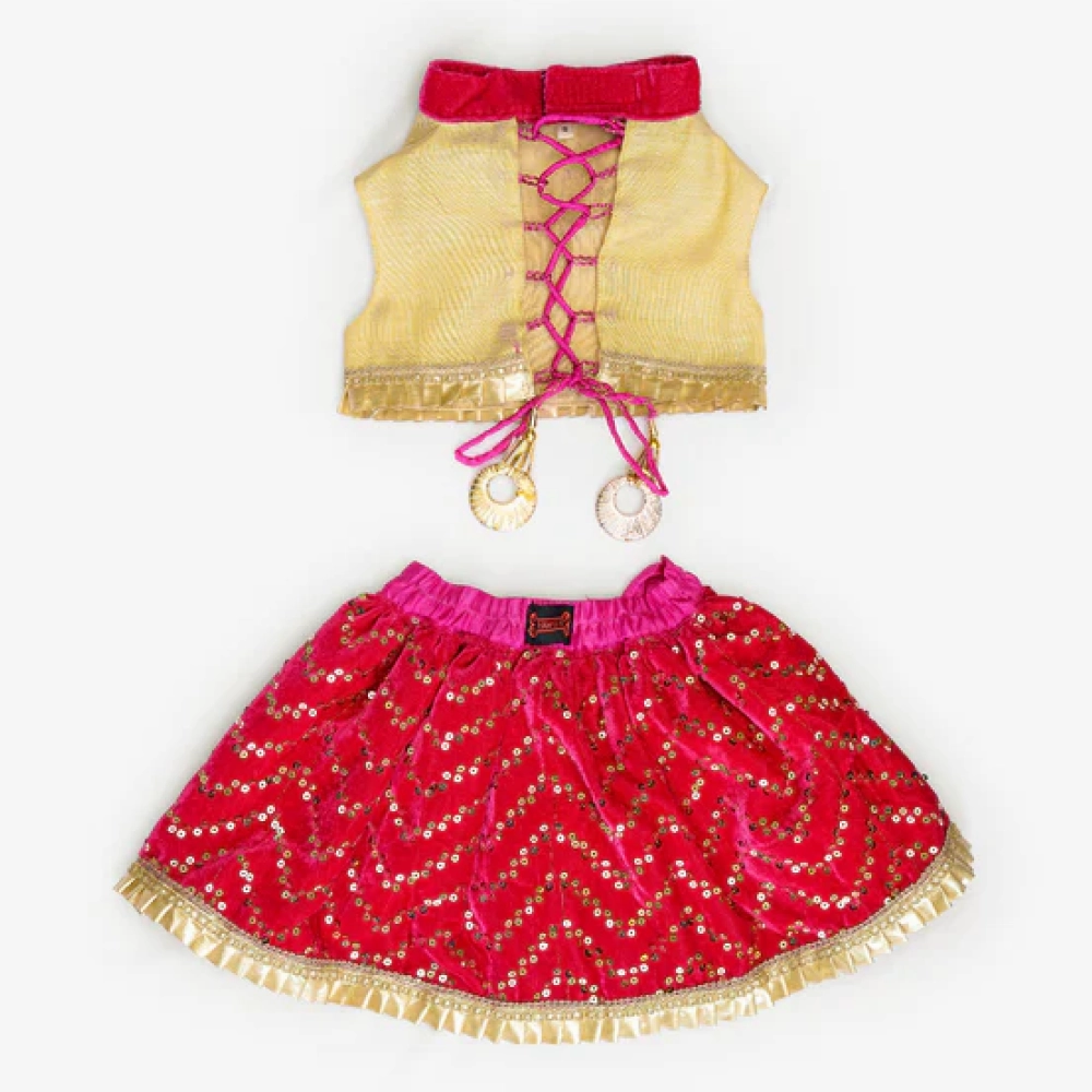 Pawgypets Velvet Lehenga for Dogs and Cats (Pink/Golden)