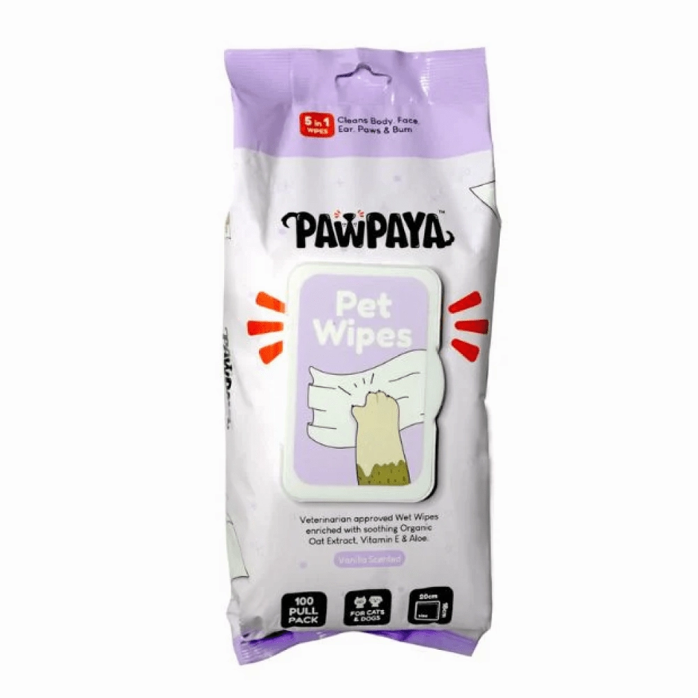 Pawpaya Vanilla Scented Wipes for Dogs and Cats