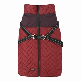 Pawpourri Puffer Jacket with Attached Harness for Dogs (Maroon)