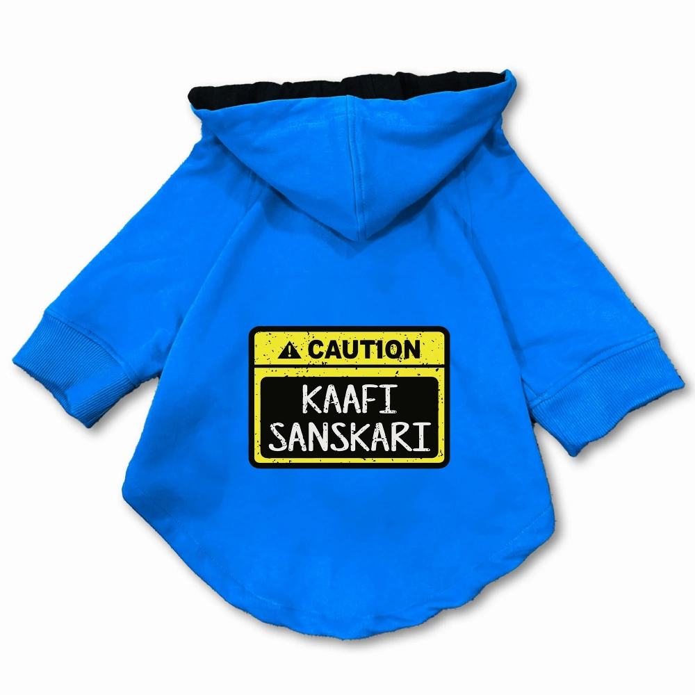 Pawsindia Caution Kaafi Sanskari Hoodie for Dogs (Blue)