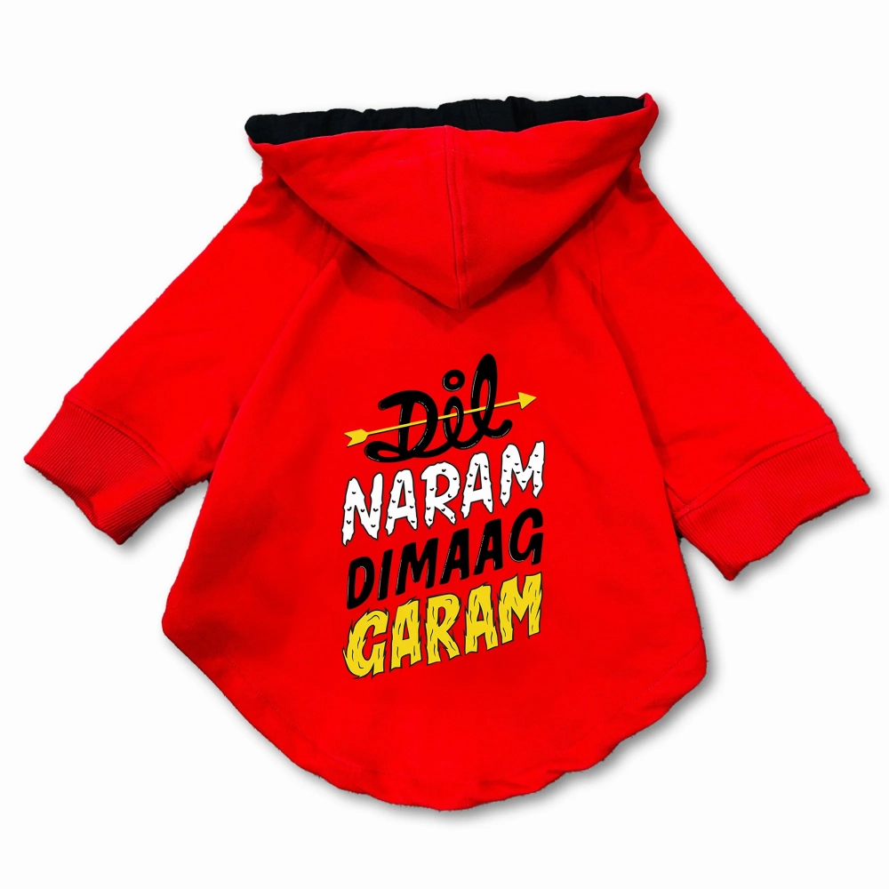 Pawsindia Dil Naram Dimag Garam Hoodie for Dogs (Red)