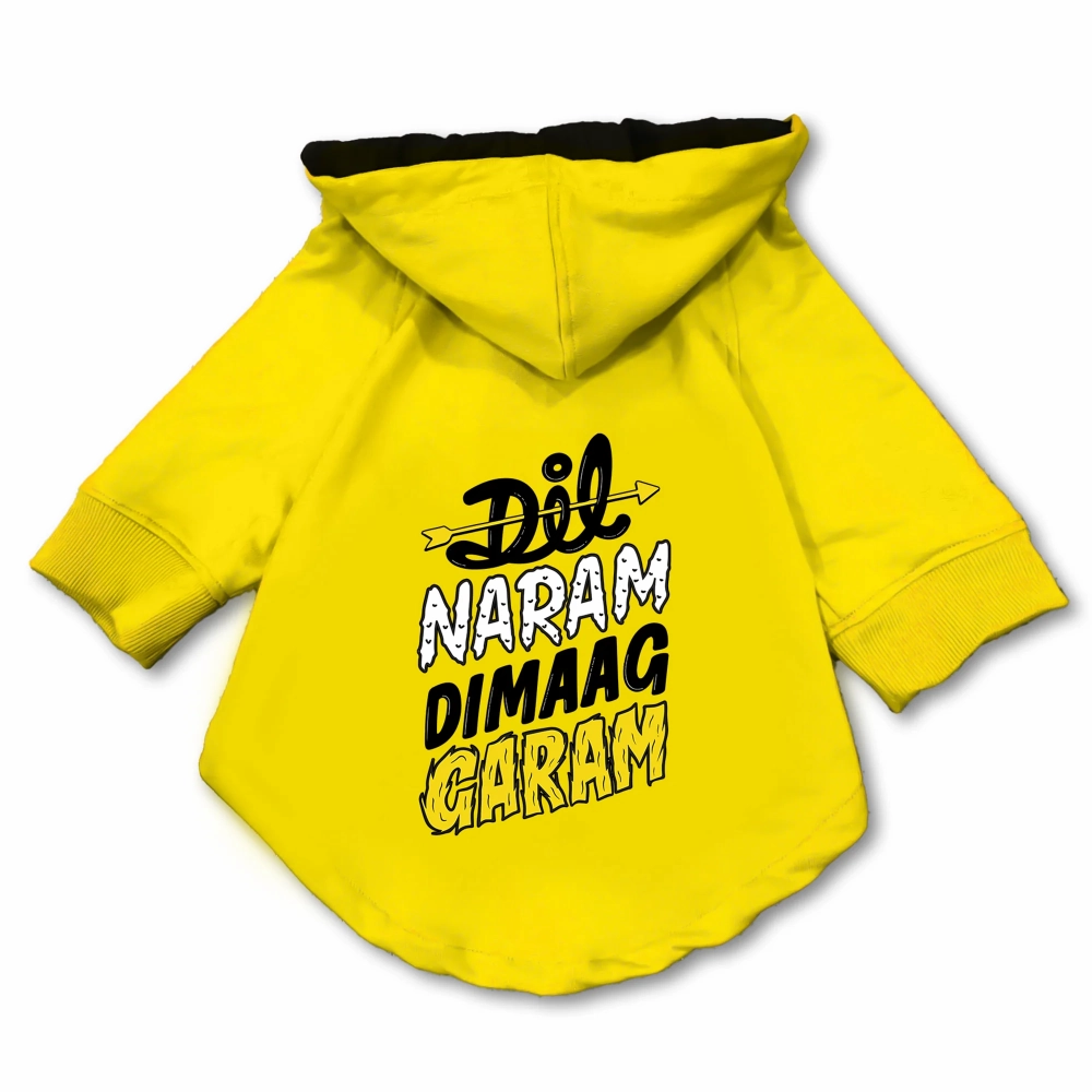 Pawsindia Dil Naram Dimag Garam Hoodie for Dogs (Yellow)