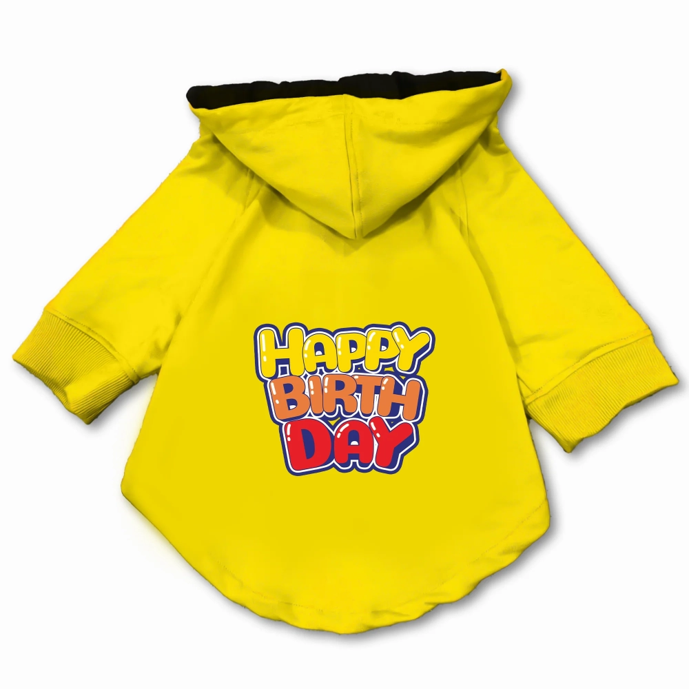 Pawsindia Happy Birthday Hoodie for Dogs (Yellow)