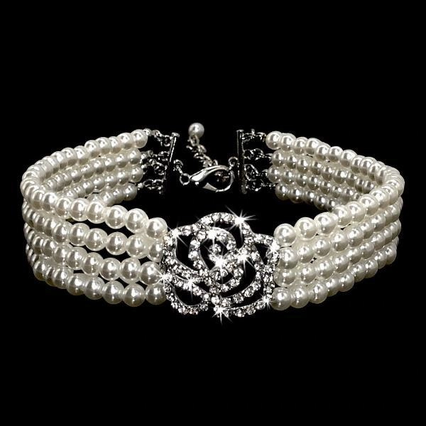 Pearl & Rose Diamante Dog Necklace